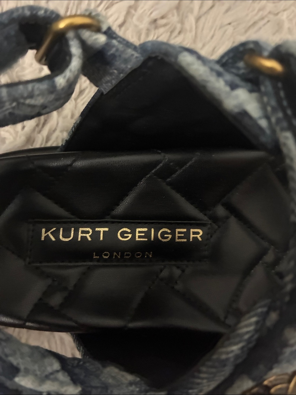 Kurt Geiger Blue Denim-Style Quilted Sandals with Gold Hardware - Picture 3 of 4